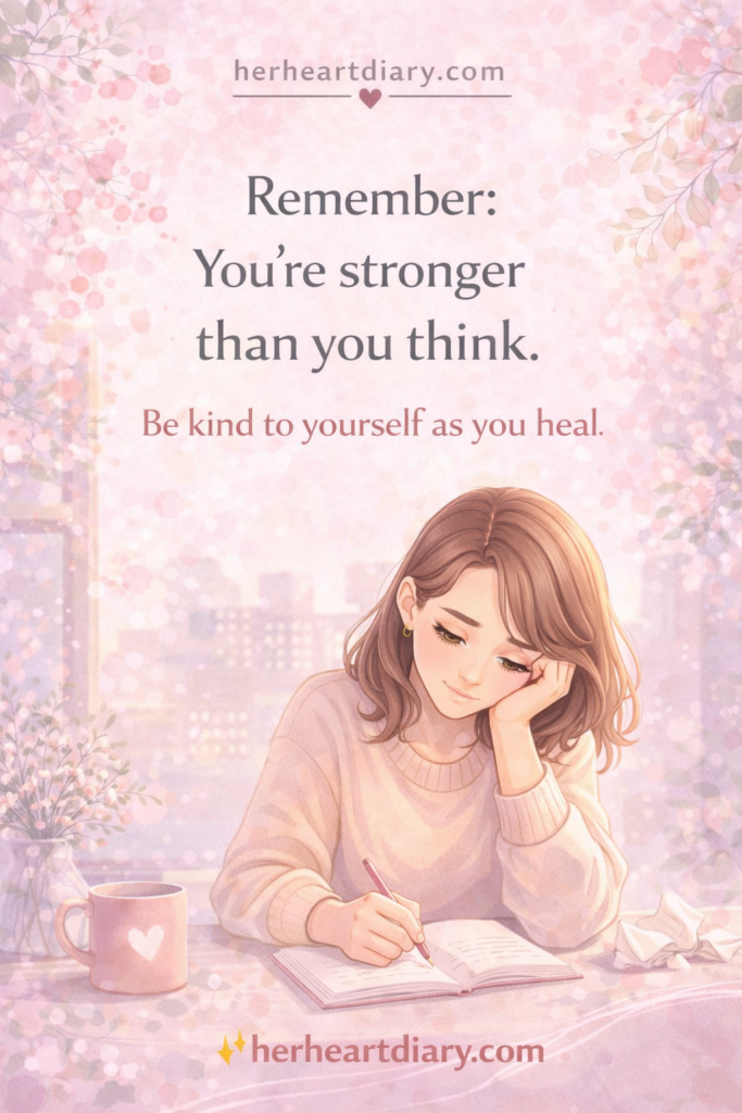 Soft feminine aesthetic image of a girl writing in a notebook, representing self-healing, self-love, and overcoming low self-esteem