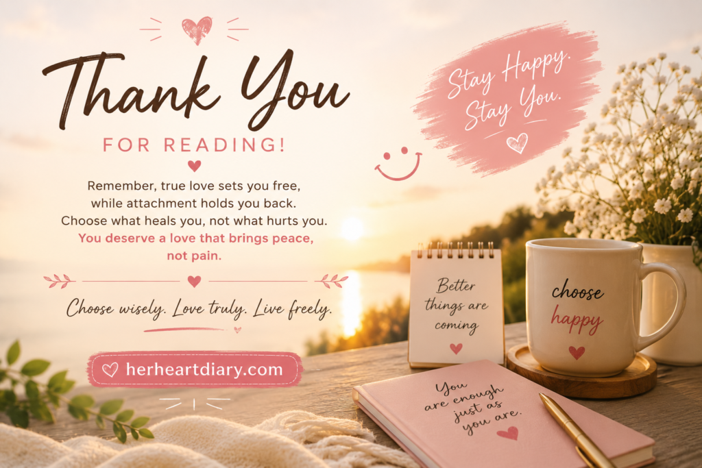Soft happy aesthetic image with flowers, coffee mug, positive quotes, and thank-you message for relationship healing blog readers.