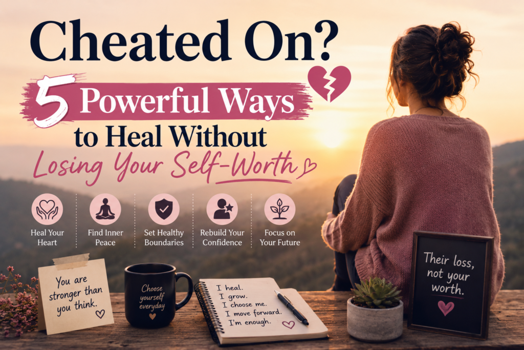 Woman sitting peacefully at sunrise symbolizing healing, self-worth, and emotional recovery after infidelity.