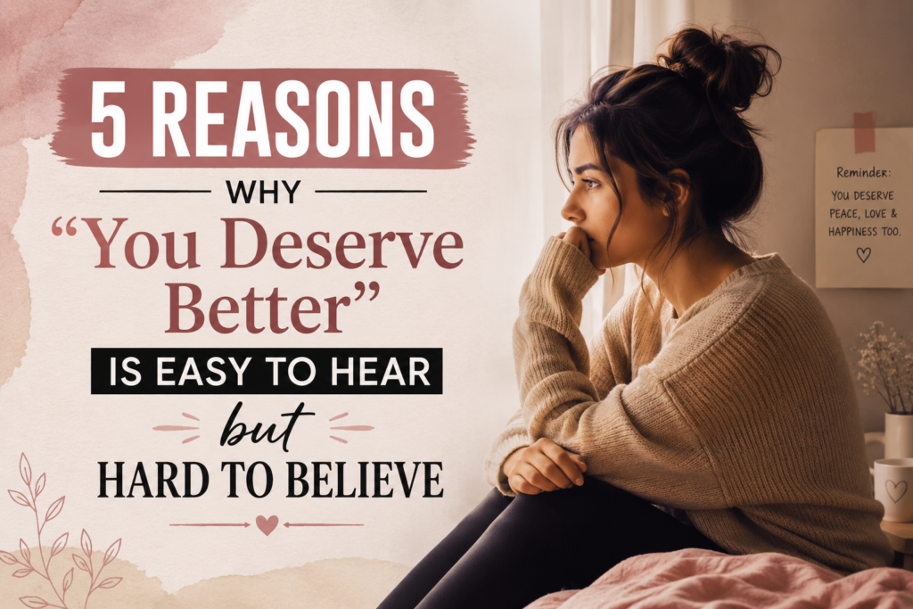 Woman emotionally reflecting on why “you deserve better” feels hard to believe after heartbreak